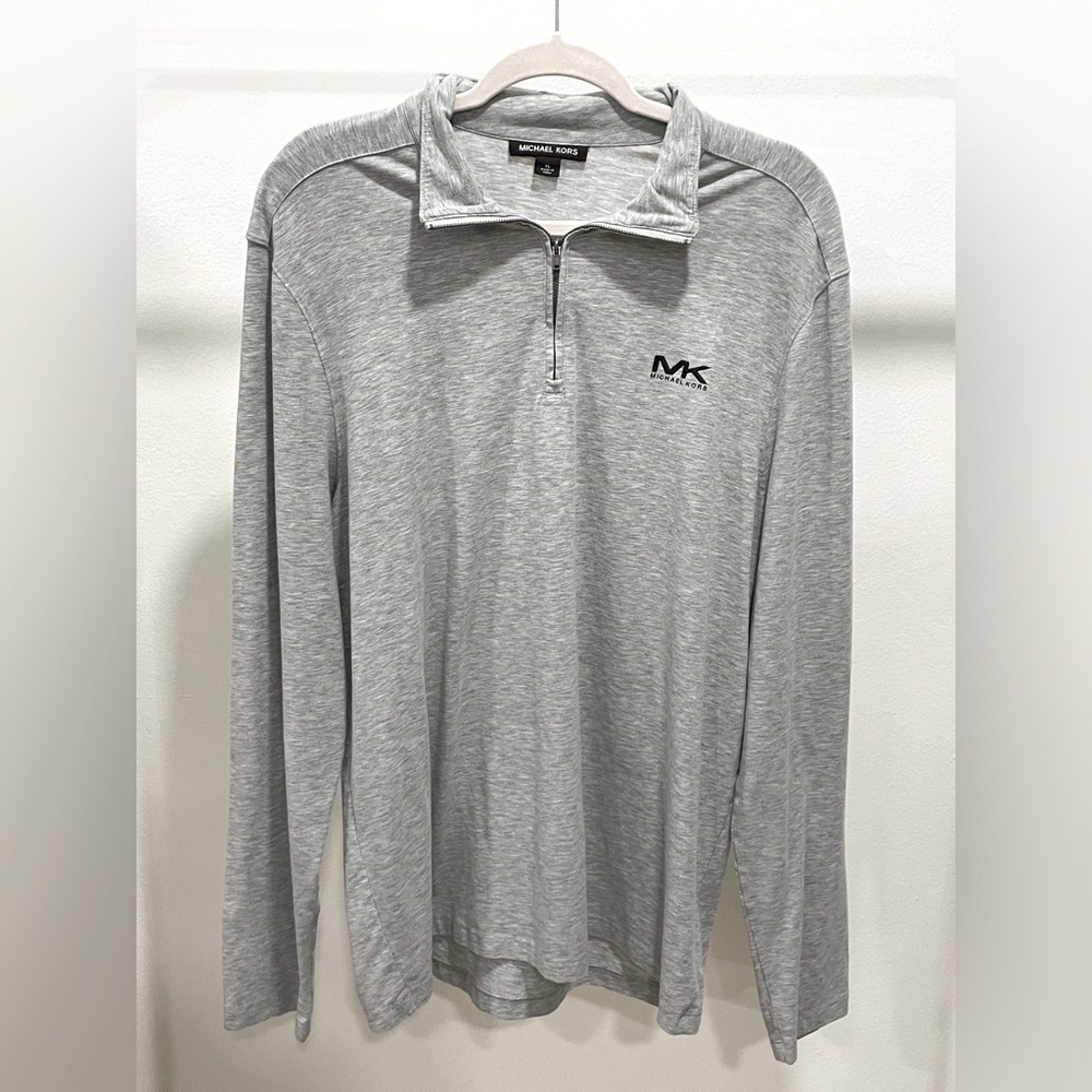 Michael Kors Long Sleeve Pullover Mens XL Lightweight Zip Front Henley Gray